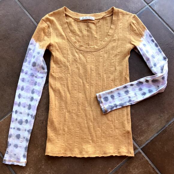 Free People We the Free Orange and Tie Dye Scoop Neck Long Sleeve T Shirt size M - Picture 6 of 6